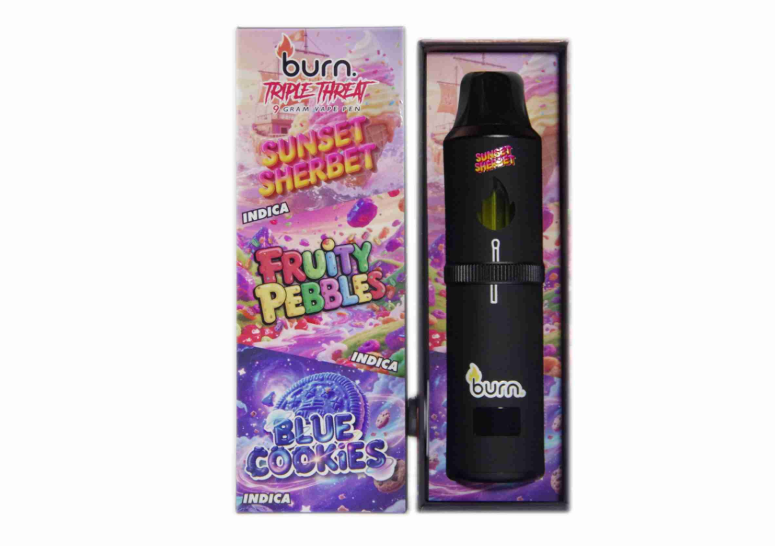 Burn Triple Threat Vape (9g) - Sunset Sherbet + Fruity Pebbles + Blue Cookies